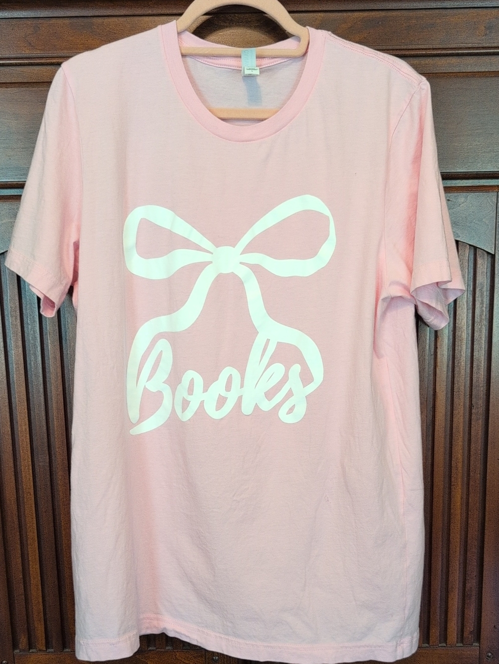Bella Canvas Light Pink Tee with White Bow & "Books" Graphic